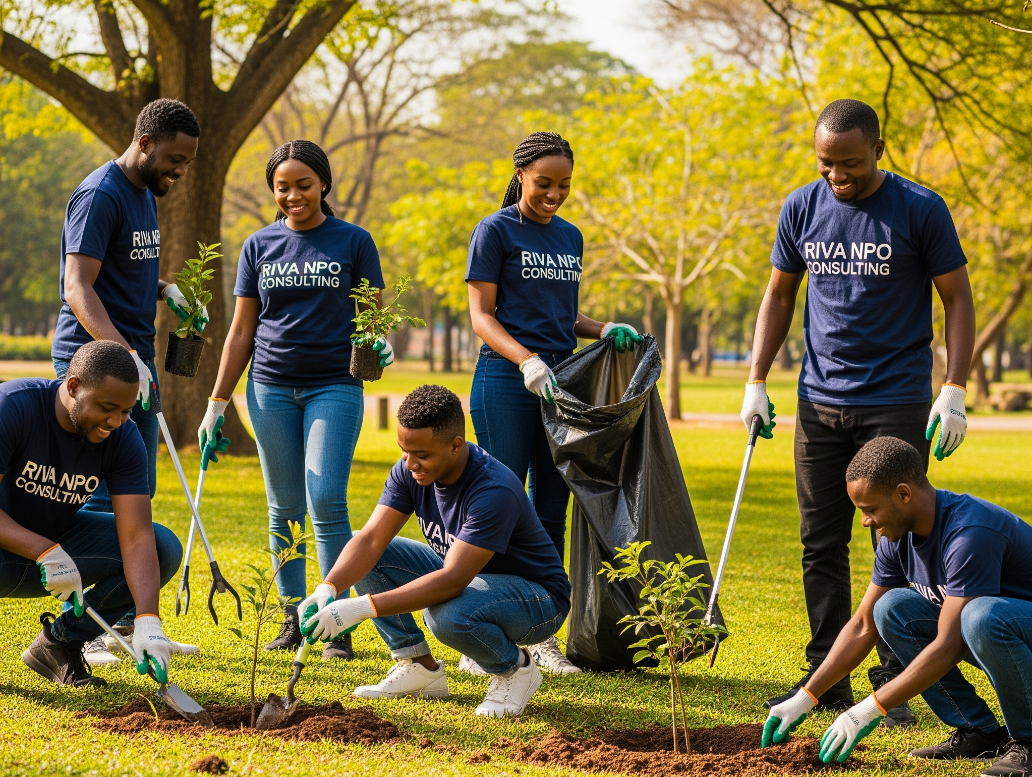 Volunteers cleaning up an area